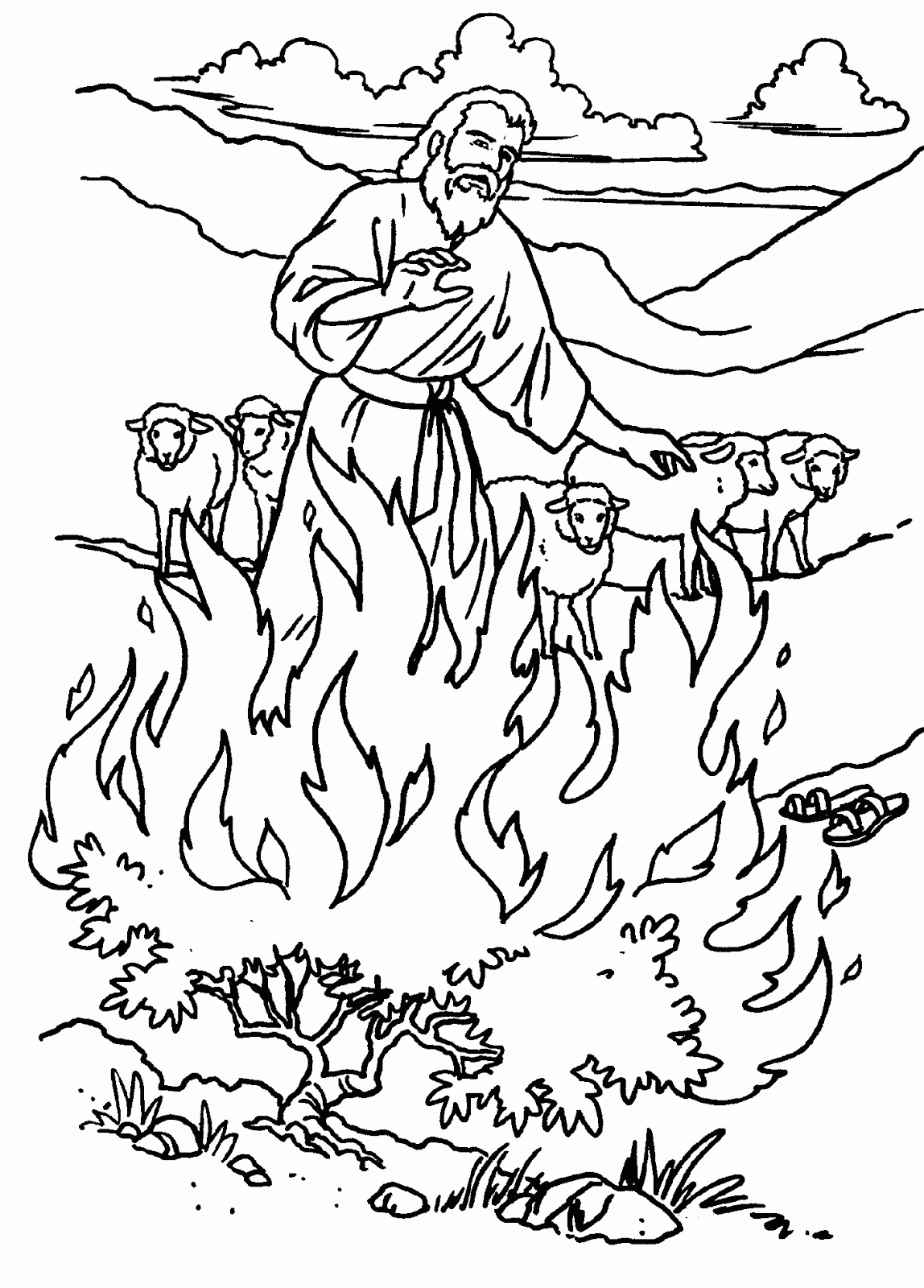 Dibujo de Moises y la zarza ardiendo para colorear ~ Dibujos para ... Dibujo de Moises y la zarza ardiendo para colorear ~ Dibujos para ...