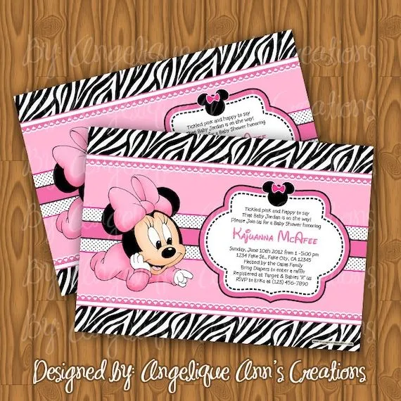 Zebra Print and Minnie Mouse Baby Shower Invitations por jayarmada2
