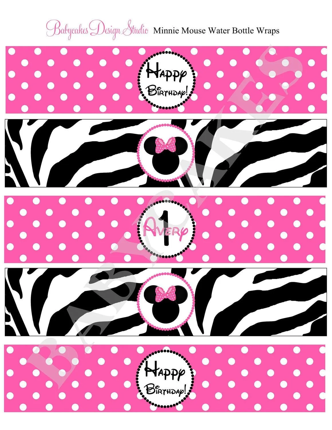 Minnie Mouse Water Bottle Labels Wraps Zebra Print by jcbabycakes Minnie Mouse Water Bottle Labels Wraps Zebra Print by jcbabycakes