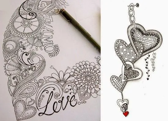 Zentangles con forma corazón para San Valentin - enrHedando Zentangles con forma corazón para San Valentin - enrHedando