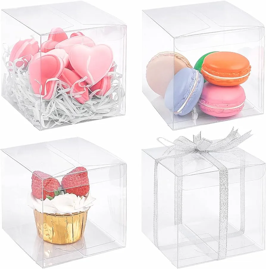 Zezzxu 30 cajas transparentes para recuerdos de 4 x 4 x 4 pulgadas, caja de  regalo transparente para magdalenas, macarrones, dulces, regalos de boda,  fiesta, baby shower : Amazon.com.mx: Oficina y papelería