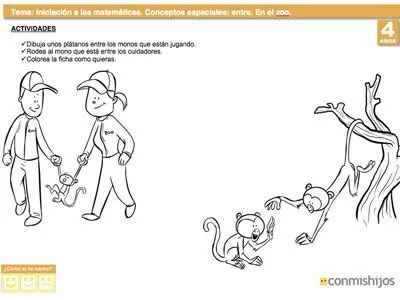 En el zoo. Ficha para conocer el concepto espacial entre En el zoo. Ficha para conocer el concepto espacial entre