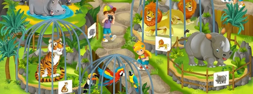 Zoológico de dibujos animados - ilustración para los niños — Foto ... Zoológico de dibujos animados - ilustración para los niños — Foto ...