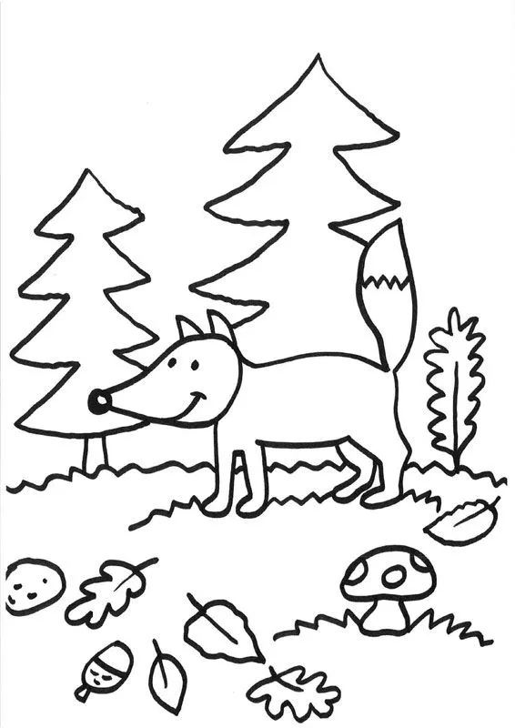 Zorro en el bosque: dibujo para colorear e imprimir Zorro en el bosque: dibujo para colorear e imprimir